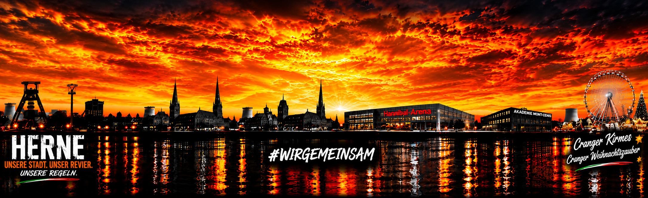 Herner Skyline bei Sonnenuntergang mit Hannibal-Arena und Riesenrad